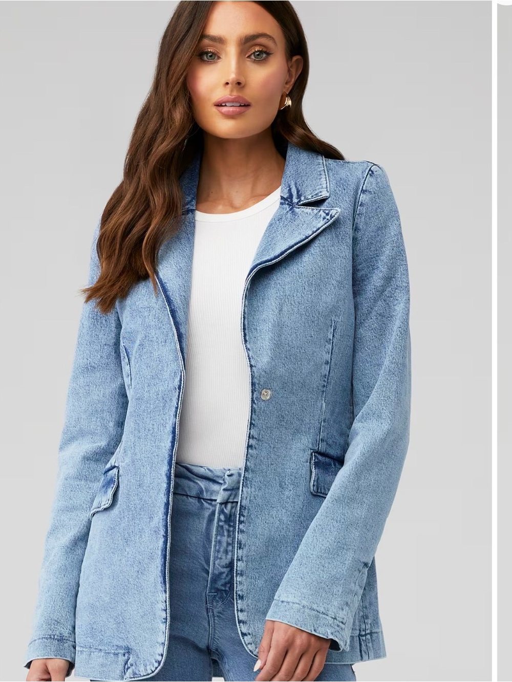 Good American Light Blue Denim Blazer